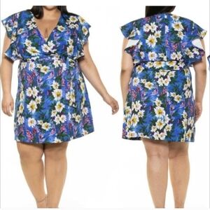 NWT Alexia Admor Wrap Dress ruffle sleeves blue size 2x